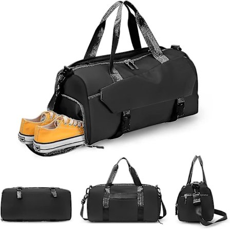 Gymväska med skofack och våt ficka, resväska med axelrem
