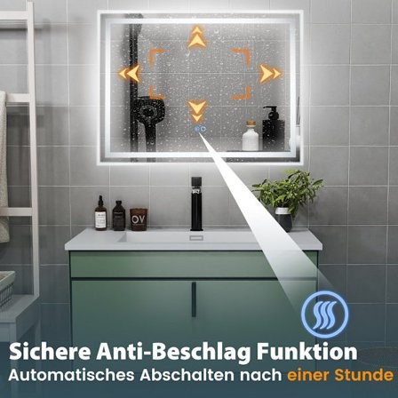 LED badrumsspegel med anti-dimma, 80x60 cm, dubbel belysning