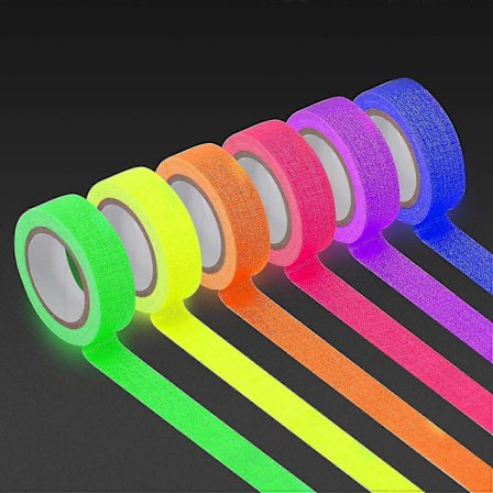 6 st UV Svartljusreaktiva 1,5 cm X 5 m Per Färg Fluorescerande Tyg/Neon Gaffa Tejp [DB]