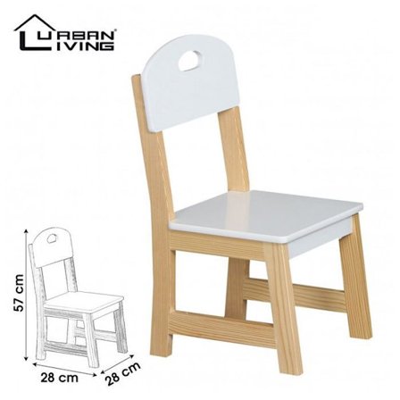 Trä barnstol - L 28 x B 28 x H 57 cm - Vit och beige