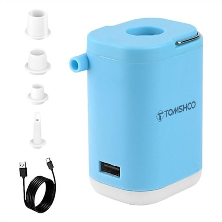 Mini Elektrisk Luftpump för Uppblåsbara Saker 4 i 1 Bärbar Camping Luftpump med Inbyggd Lampa Powerbank Snabb Uppblåsning och Tömning Liten Pump, 