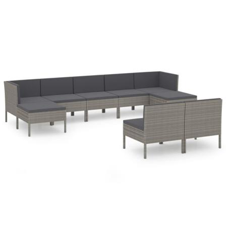 Vidaxl Loungegrupp För Trädgården 9 Delar Med Dynor Konstrotting Grå
