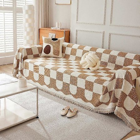 Chenille Sofahåndkle Svart Og Hvitt Rutete Sofapute Universal Enkel Svart Puterygg Håndkle Støvdeksel Klut