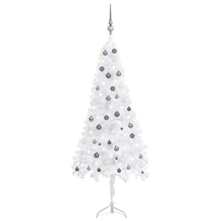 Plastgran För Hörn Med Led Och Julgranskulor Vit 210 Cm Pvc