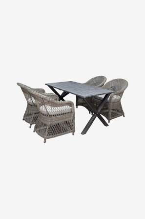 LifestyleGarden - Bord 150 cm & 4 stk Marbella-stole - Grå - Spisegrupper - Fra Homeroom