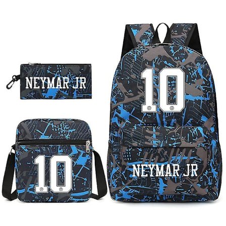 Neymar Fodbold Print Skoletaske 3-delt Casual Penalhus Skuldertaske Rygsæk