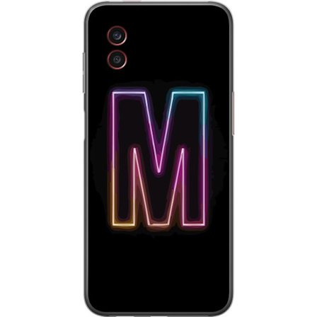 Yhteensopiva Puhelinkuori Samsung Samsung Galaxy Xcover6 Pro Neonkirjain M värinvaihtuva valotehoste mustaa taustaa vasten, moderni minimalistinen ty