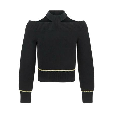 Alexander McQueen, Women; Slashed Off-the-shoulder Jumper In Czarny Czarny, Kobieta, Rozmiar: S