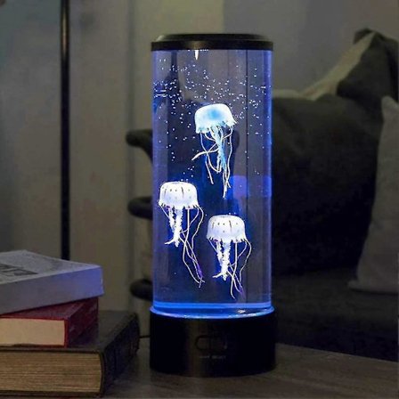 LED Jellyfish Lava Lampe, USB Elektrisk Stemningslys Rund, Med 3 Falske Selvlysende Maneter (hs)