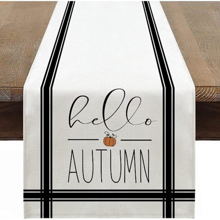 1 stk (hej efterår) Bordløber i linned efterår, bordløber efterår efterårstema på bondegård Køkken Spisebordsdekoration, 33 X 183 cm