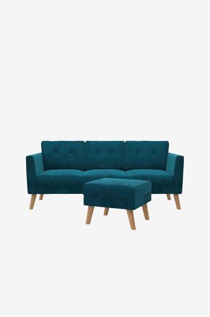 CosmoLiving by Cosmopolitan - Sofa 3-seters sofa + ottomansk Gloria - Blå - 3-seters sofaer - Fra Homeroom