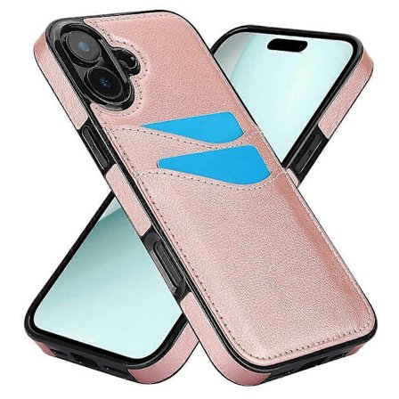 Skal för iPhone 16 Plus med Kortfack Slim-Fit PU+TPU Mobilskal - Svart