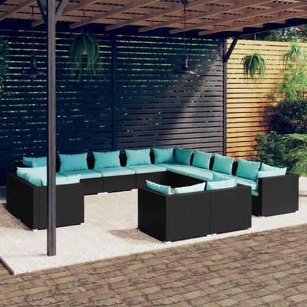 Vidaxl Loungegrupp För Trädgården Med Dynor 13delar Konstrotting Svart