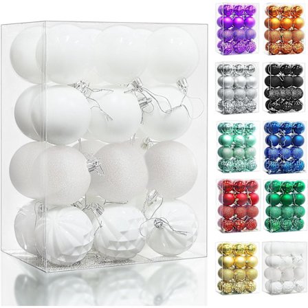 24-pack 3 cm Vita Okrossbara Ornament – Matta/Guldiga Plastkulor