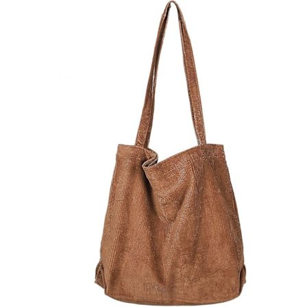 Damer Stor Kapasitet Canvas Corduroy Skulderveske Casual Tote (brun)