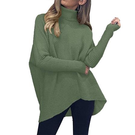 Dam Warm Longline Oregelbunden Fåll Stickade Tröjor Med Hög Hals