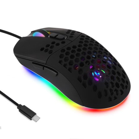 Lett kablet datamus 5 RGB bakgrunnsbelyst 7200DPI Type C-mus for Apple MacBook Pro 2017/2016 Svart