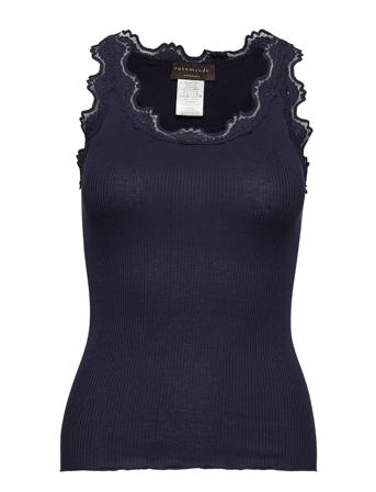 Silk Top W/ Lace T-shirts & Tops Sleeveless Blå Rosemunde