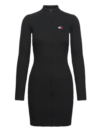 Tjw Badge Zip Sweater Dress Lyhyt Mekko Black Tommy Jeans