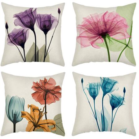 Sett med 4 stk putetrekk 45 x 45 cm Dekorativt søtt blomstermønster