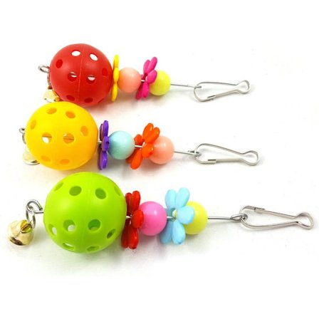 Papegojhängande prydnadsboll med klocka och blommönster, tuggleksak, gunga, fågelverktyg, slumpmässig färg