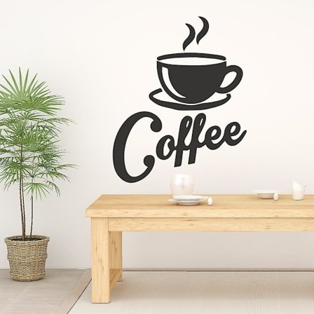 Kuppi kuumaa kahvia seinätarra, seinätarra, moderni seinäkoriste olohuoneeseen, makuuhuoneeseen, keittiöön, toimistoon