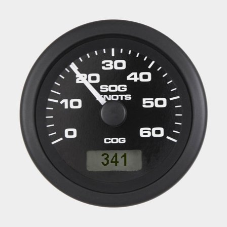Velocímetro Veethree GPS Speedometer Black Premier, Ø86 mm, 12 V, GPS NMEA 0183, negro, 0 - 60 nudos, sin sensor