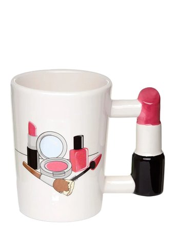 Puckator Lipstick Ceramic Shaped Handle Mug - White - ONE SIZE