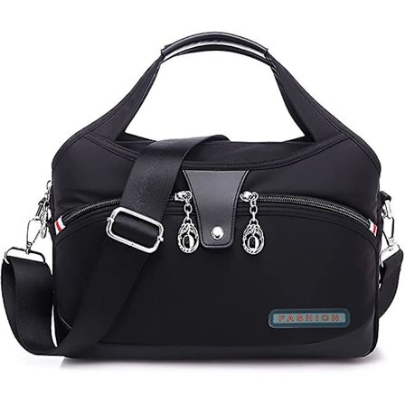 Axelväska för kvinnor, Handväska för skötväska, Arbetsväska för kvinnor med handtag och bred axelrem Messenger Bag-medium 9-fickor resväska (svart)