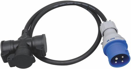 Malmbergs Overgang fra CEE 316-9 til 3stk Schuko 230V