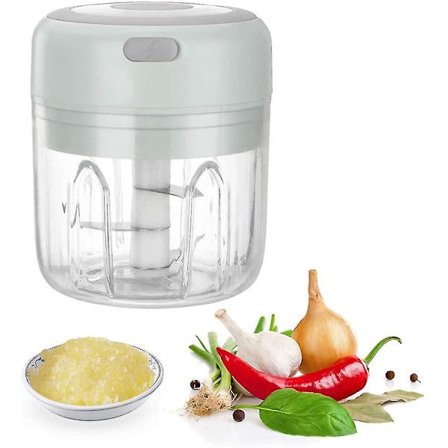 Elektrisk løkhakker, 250 ml elektrisk hvitløkspresse, minielektrisk hakkeskive