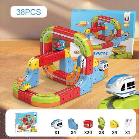 Elektrisk Magnetisk Tågbana Set DIY Smart Pussel Leksak STEM Pedagogisk Kul för Barn Pojkar och Flickor