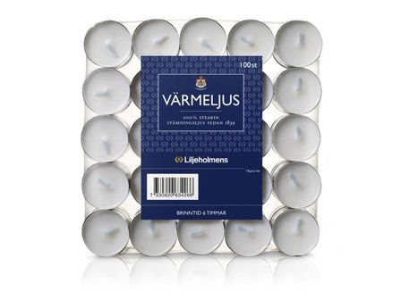 Liljeholmens Värmeljus Stearin 6H 100/fp - Lyreco - Kök och servering - Ljus och tillbehör - Värmeljus