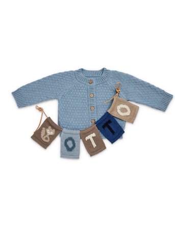 Smallstuff Cardigan, Ao Elephants, Merino Wool, Brown - Blue - 92/98