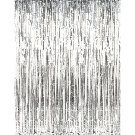 3,2 ft x 9,8 ft Metalliska Glittrande Folie Gardiner för Festfotobakgrund Bröllopsdekoration (2 Pack, Silver)