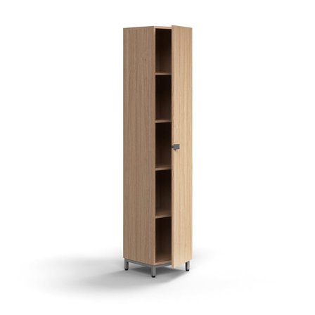 Skab QBUS, 4 hylder, benstel, håndtag, 2020x400x420 mm, sølv, eg