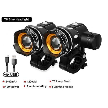 Sykkellys Sykkellys Styrelys Usb Oppladbar Lampe Zoom Sykkellykt 2T6 Headlight