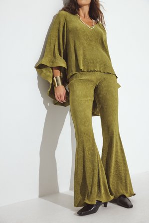 NA-KD ART Byxor med volangdetalj - Utsvängda byxor - Grön - EU 38