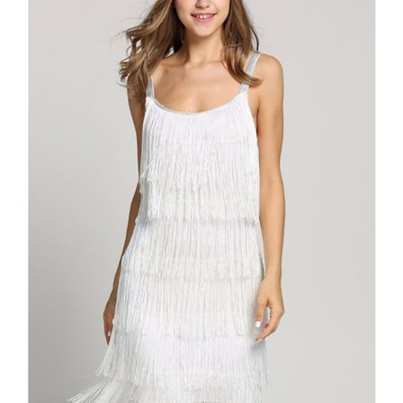 The Great Gatsby Kjole 1920'er Fest Vintage Perle Dame Fringe Kjole Hvid Hvid M