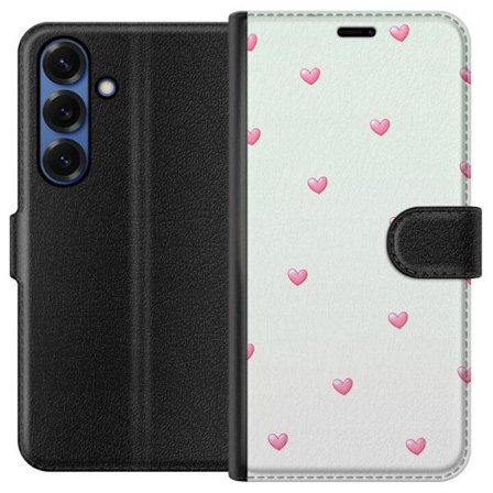 Kompatibel Tegnebogsetui til Samsung Samsung Galaxy S25+ Minimalistisk mønster med lyserøde hjerter på en lysegrå baggrund, sødt og enkelt design