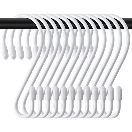 12-pakning S-kroker hvite 8 cm små kjøkkenkroker metallkroker maks belastning 5 kg