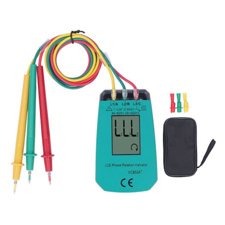 3-faset sekvenstester LCD-display faserotasjon detektor meter 40‐600V for testing