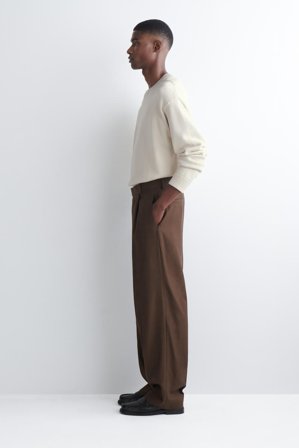 COS Men's Belted Linen Relaxed-Fit Wide-Leg Trousers in Brown