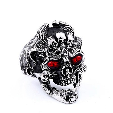 Iso rengaskallo luuranko punaisilla silmillä rock-punk