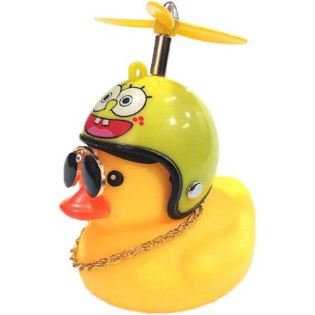 (2 stk.)Gummiand Legetøj Ornamenter Gul And Bil Instrumentbræt Dekorationer Klemme And Cykel Horn Propeller Hjelm