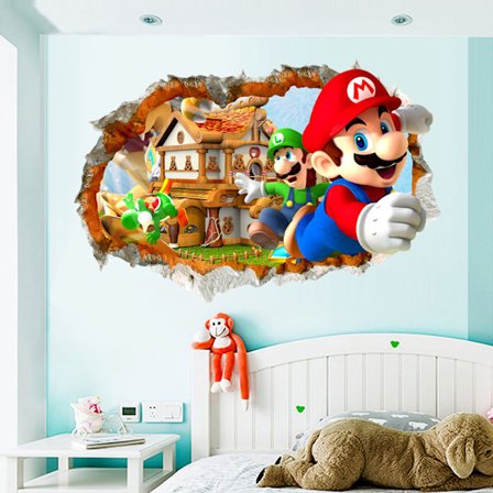 3D ødelagt væg Super Mario Mario vægklistermærker børneværelse ca