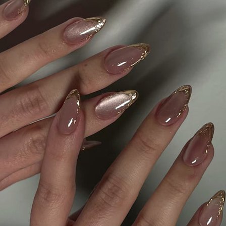 Påsætningsnegle Mandelformede Kunstige Negle med Pailletdesigns Katteøje Klistermærke Negle