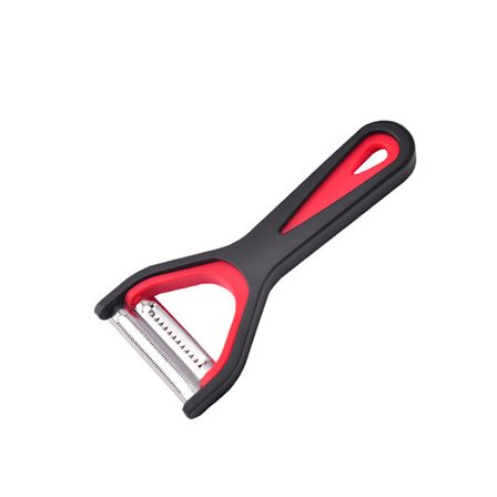 Grønnsaksskreller, svart/rød, grovt tannet rustfritt stål B