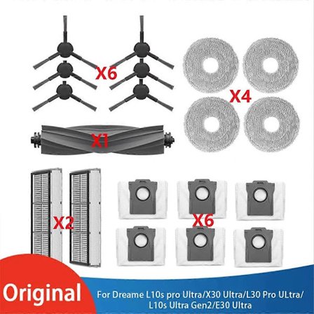 19 kpl harja- ja suodatinsarja Dreame L10S Pro X30 L30 Pro L10S Gen2 E30 Ultra -imuritarvikkeille