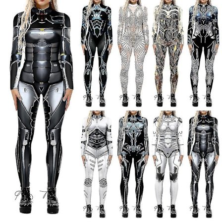 Halloween 3d Robot Printed Cosplay Jumpsuit Carnival Party Cyberpunk Playsuit Fancy Dress Costume Compatible Women Adult -a